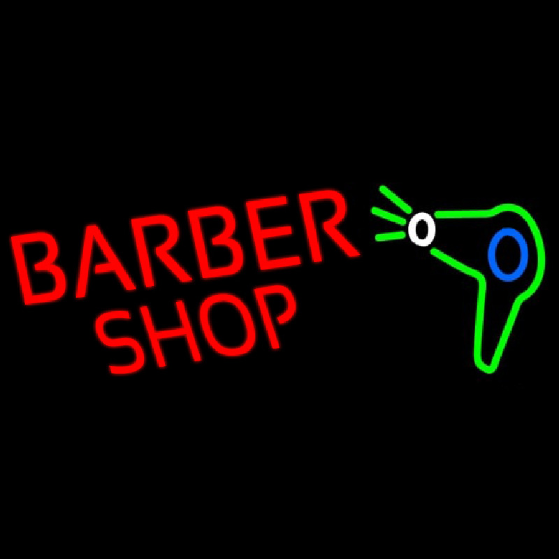 Barber Shop With Dryer And Scissor Enseigne Néon