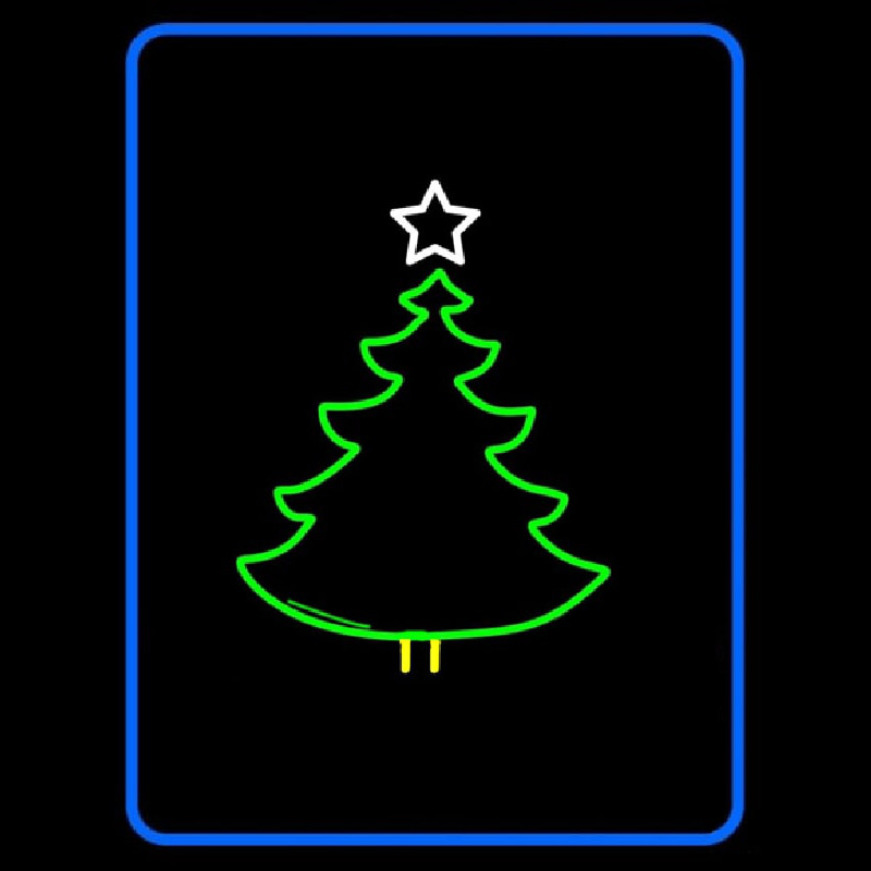 Blue Border Green Christmas Tree Logo Enseigne Néon