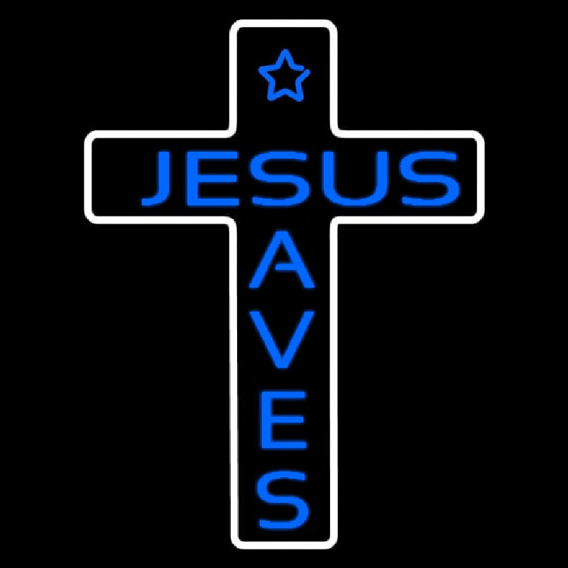 Blue Jesus Saves White Cross With Border Enseigne Néon