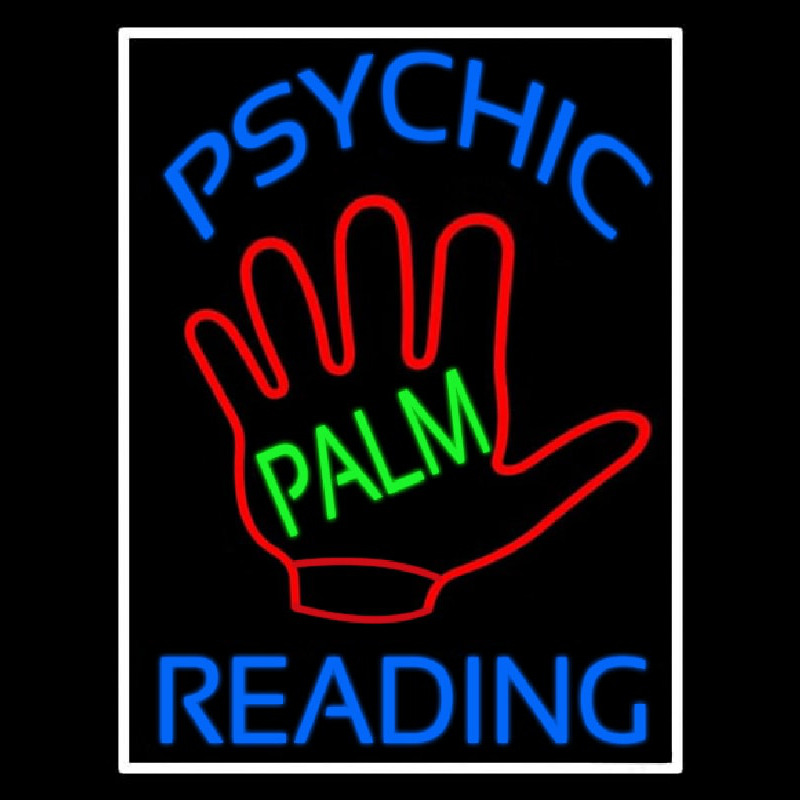 Blue Psychic Reading With Green Palm Enseigne Néon