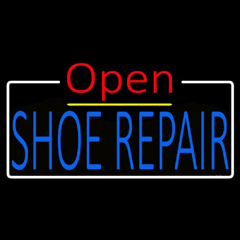 Blue Shoe Repair Open White Border Enseigne Néon