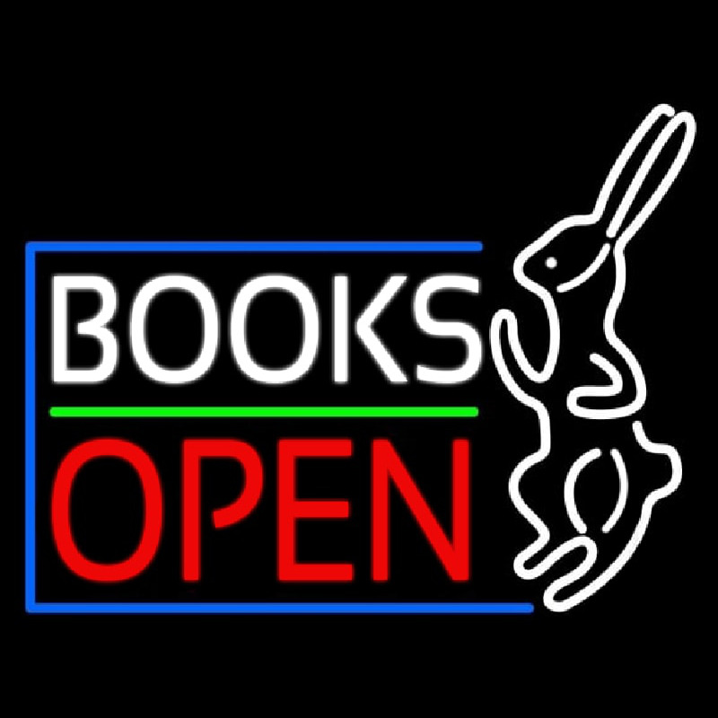 Books With Rabbit Logo Open Enseigne Néon