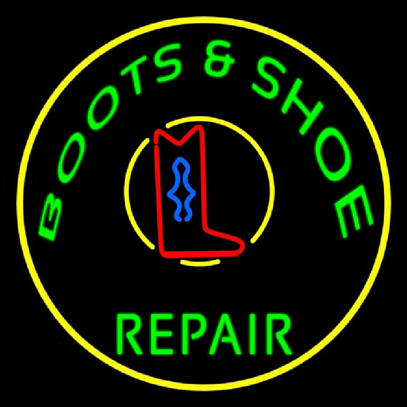 Boots And Shoes Repair With Border Enseigne Néon