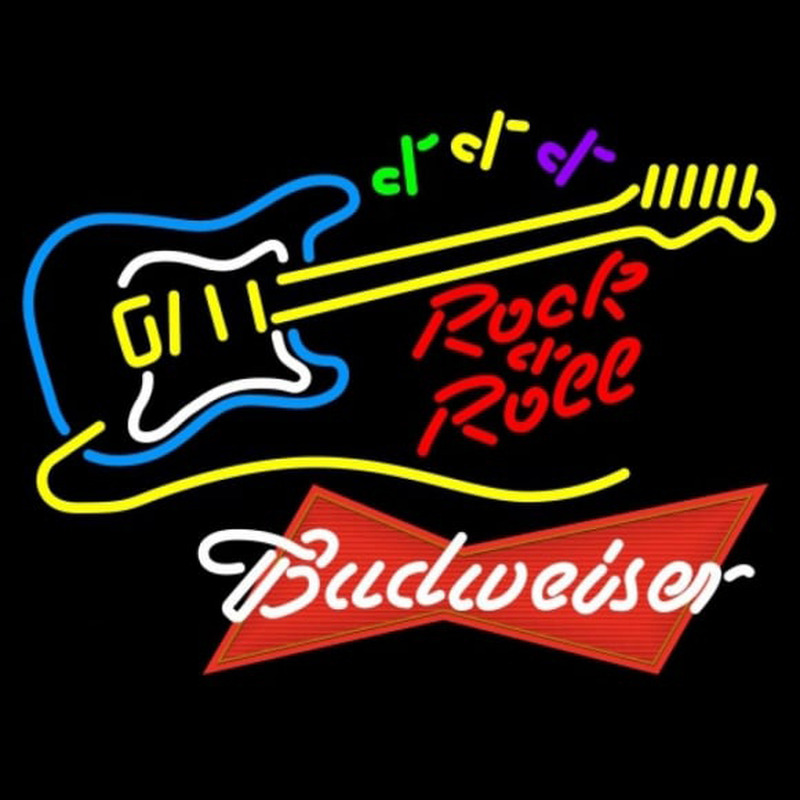 Budweiser Red Rock N Roll Yellow Guitar Beer Sign Enseigne Néon