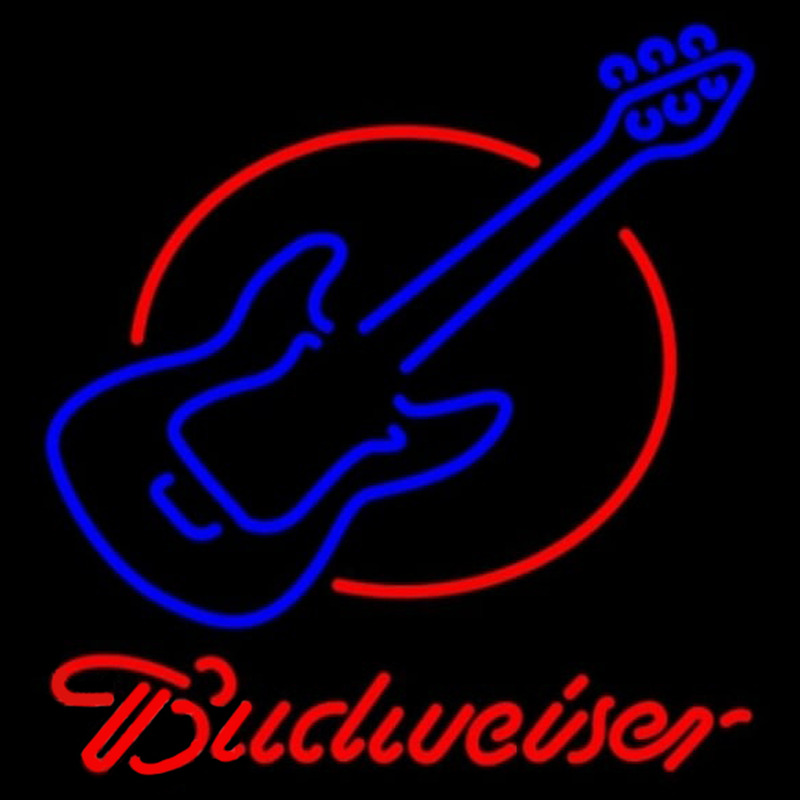 Budweiser Red Round Guitar Beer Sign Enseigne Néon