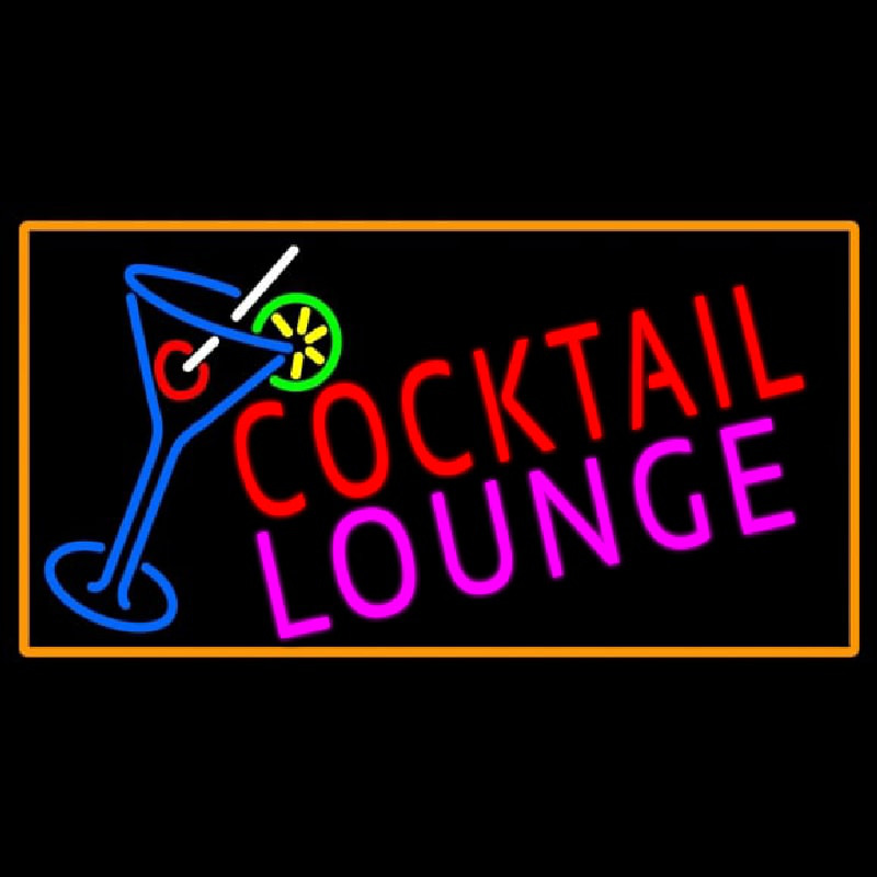 Cocktail Lounge And Martini Glass With Orange Border Enseigne Néon