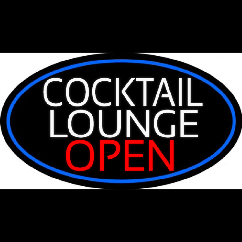 Cocktail Lounge Open Oval With Blue Border Enseigne Néon