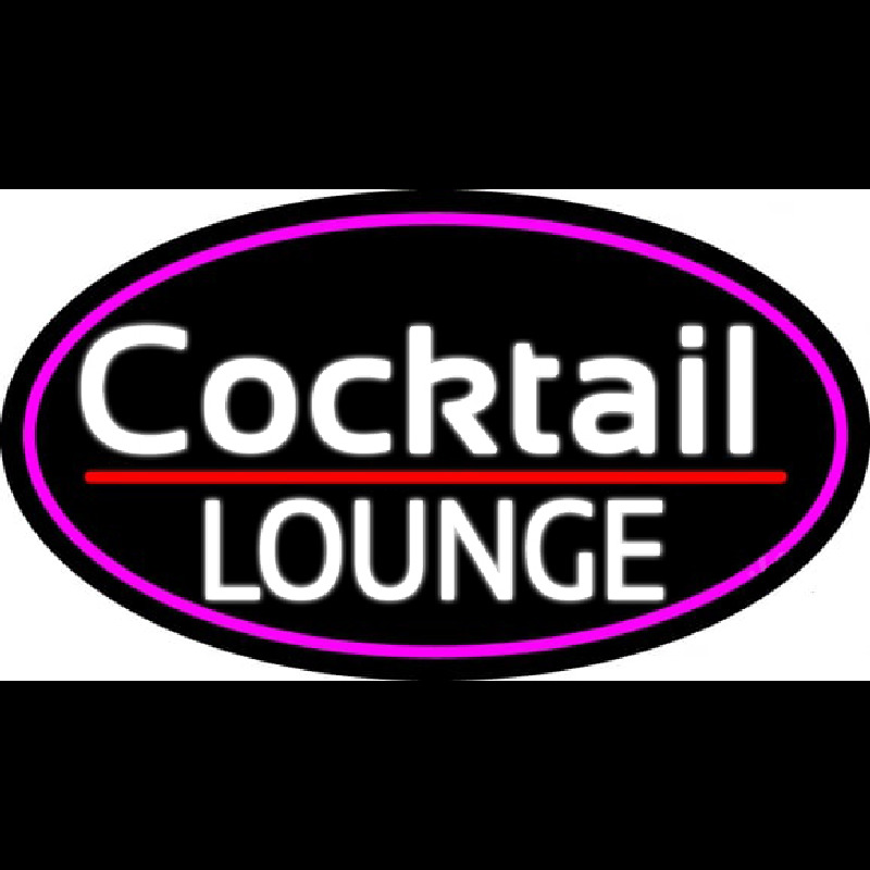 Cursive Cocktail Lounge Oval With Pink Border Enseigne Néon