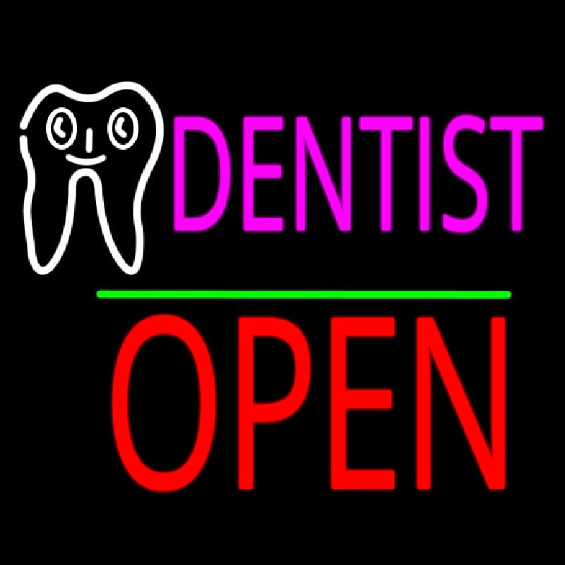 Dentist Logo Block Open Green Line Enseigne Néon