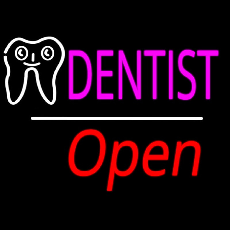 Dentist Logo Open White Line Enseigne Néon