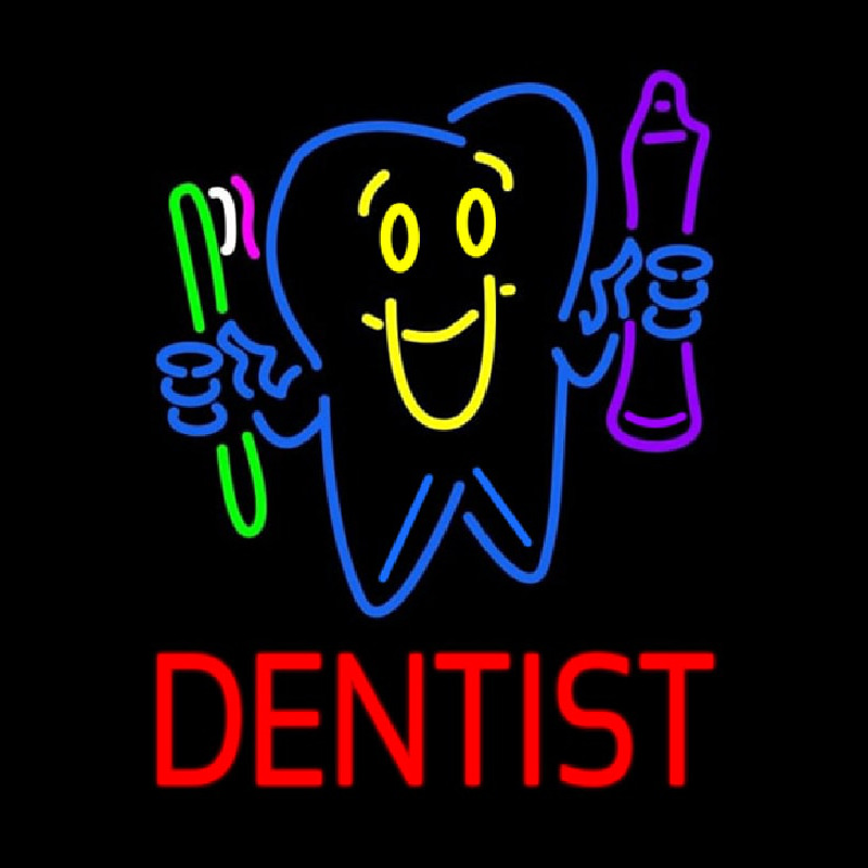 Dentist Tooth Logo With Brush And Paste Enseigne Néon