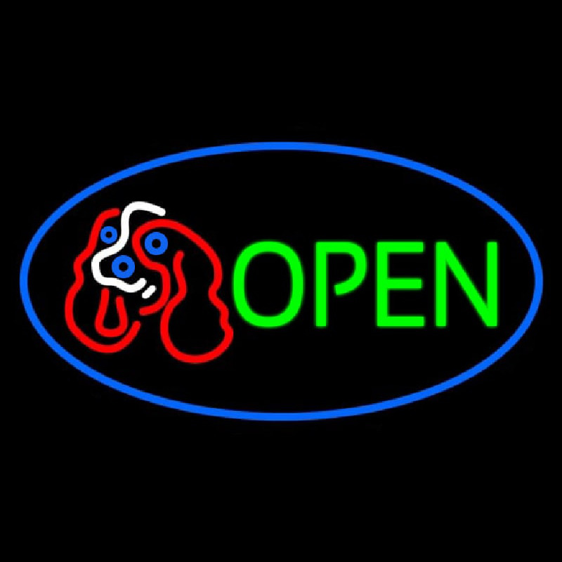 Dog Logo Open Blue Oval Enseigne Néon