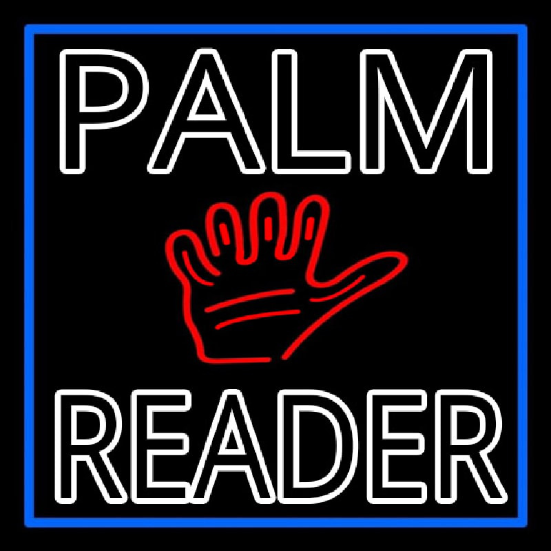 Double Stroke Palm Reader With Blue Border Enseigne Néon