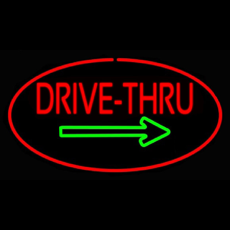 Drive Thru Oval Red Green Arrow Enseigne Néon