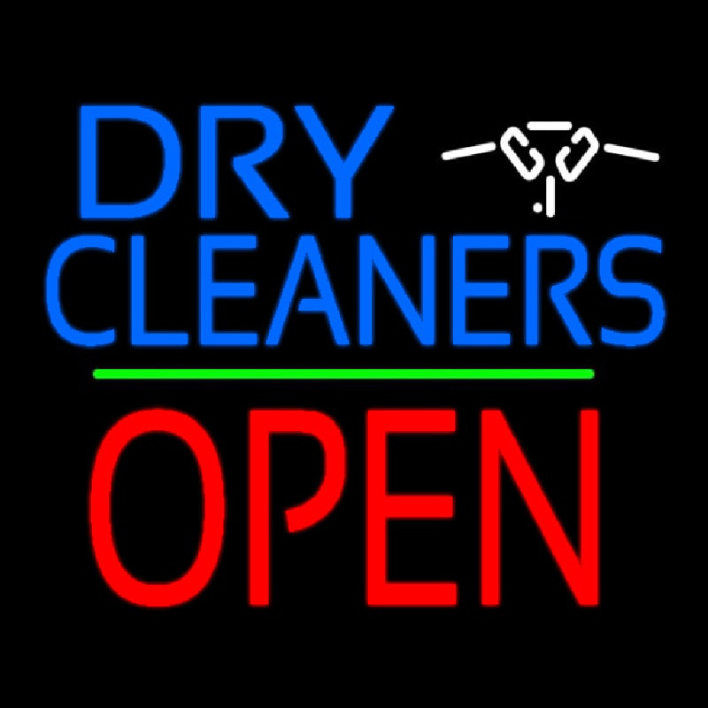 Dry Cleaners Logo Block Open Green Line Enseigne Néon