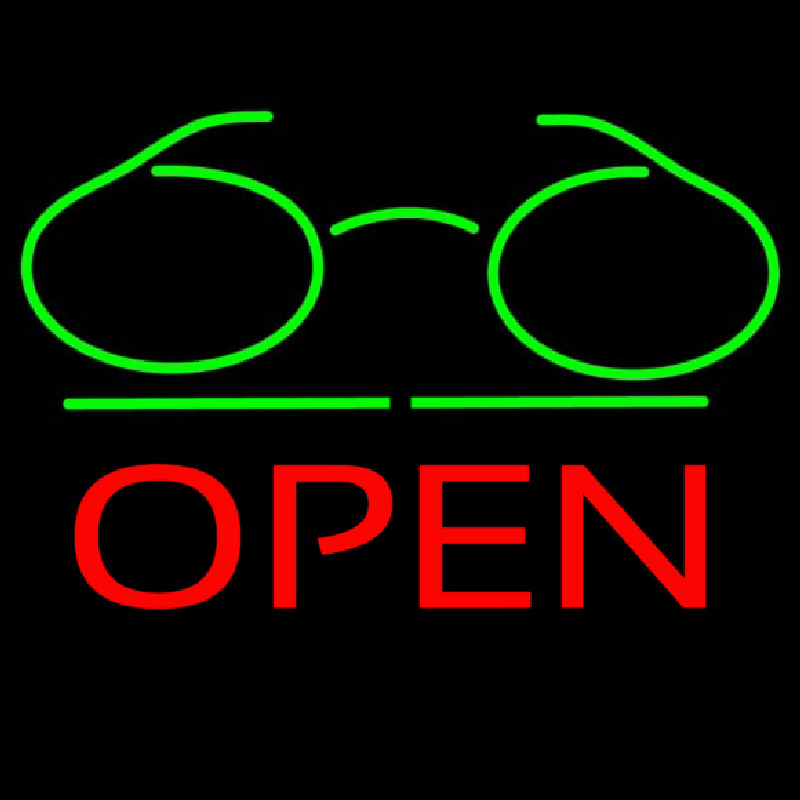 Glasses Logo Block Open Green Line Enseigne Néon