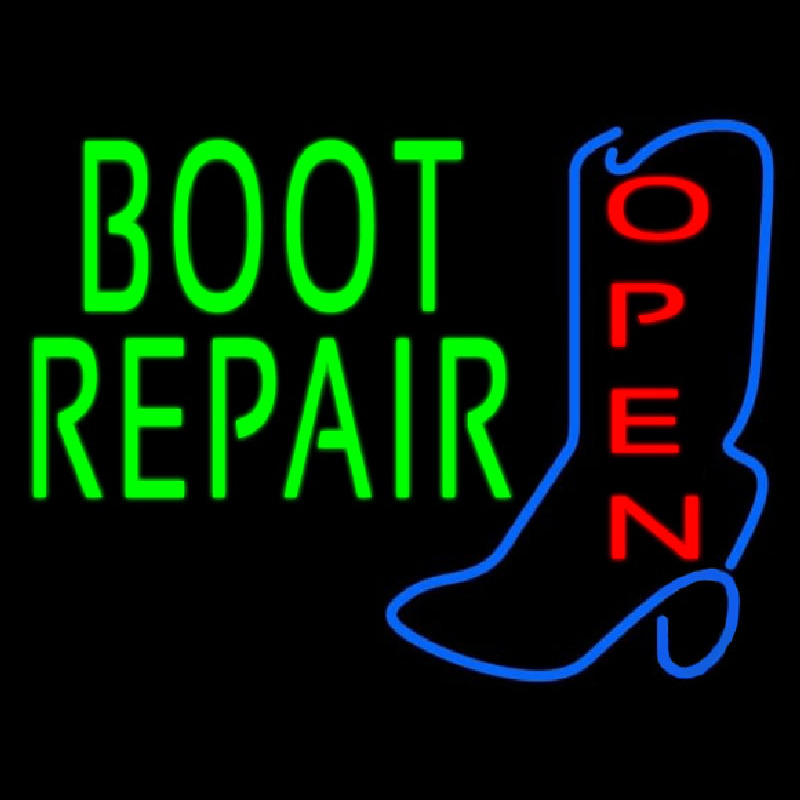 Green Boot Repair With Logo Open Enseigne Néon