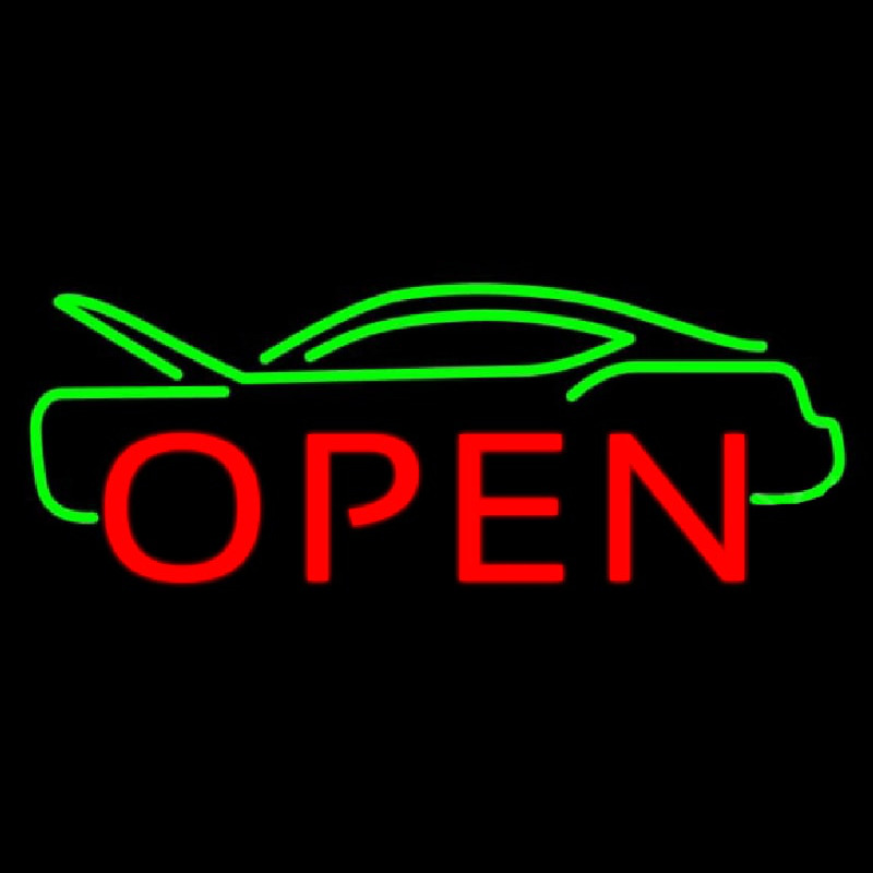 Green Car Open Enseigne Néon