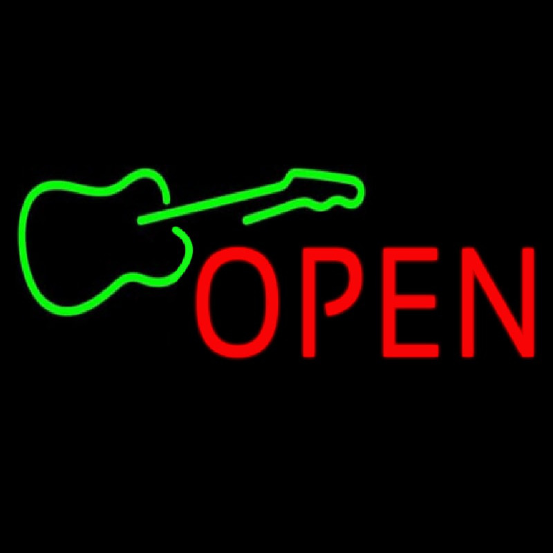 Green Guitar Open Enseigne Néon