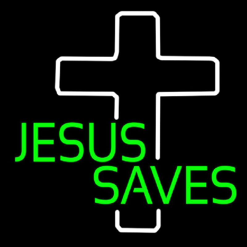 Green Jesus Saves White Cross Enseigne Néon