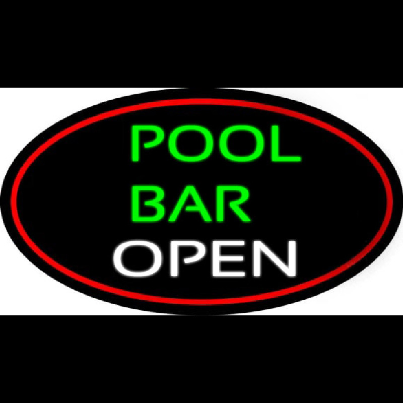 Green Pool Bar Open Oval With Red Border Enseigne Néon