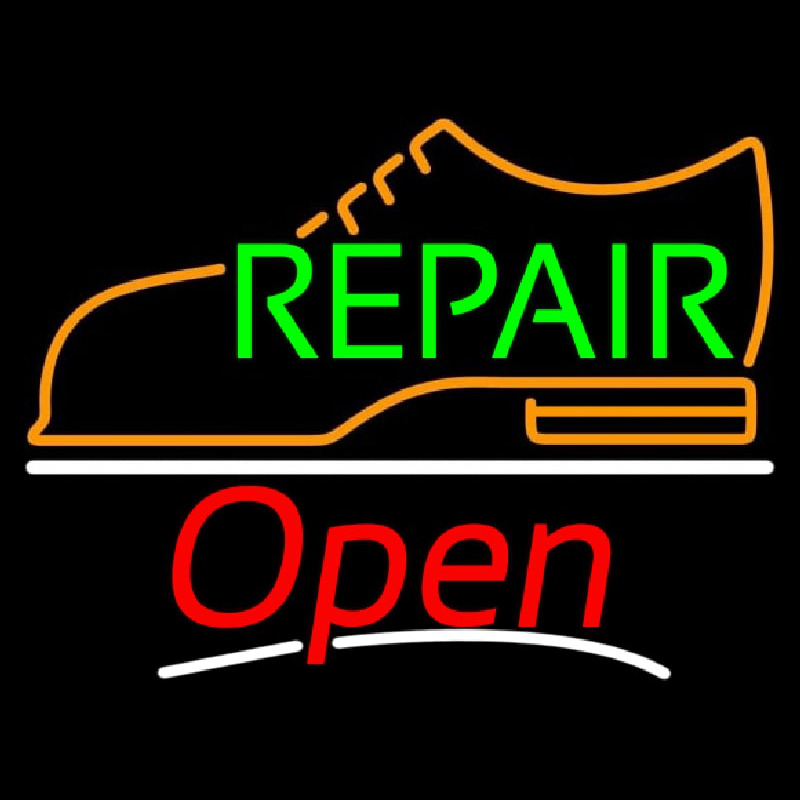 Green Repair Orange Shoe Logo Open Enseigne Néon