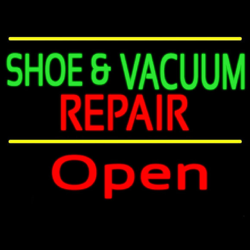 Green Shoe And Vacuum Red Repair Open Enseigne Néon