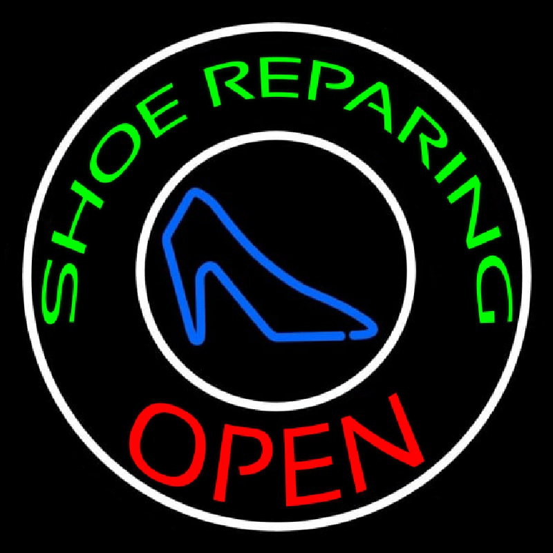 Green Shoe Repairing Open With Border Enseigne Néon