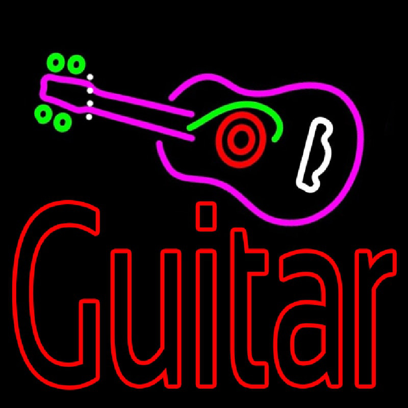 Guitar Logo In Turquoise Red Enseigne Néon