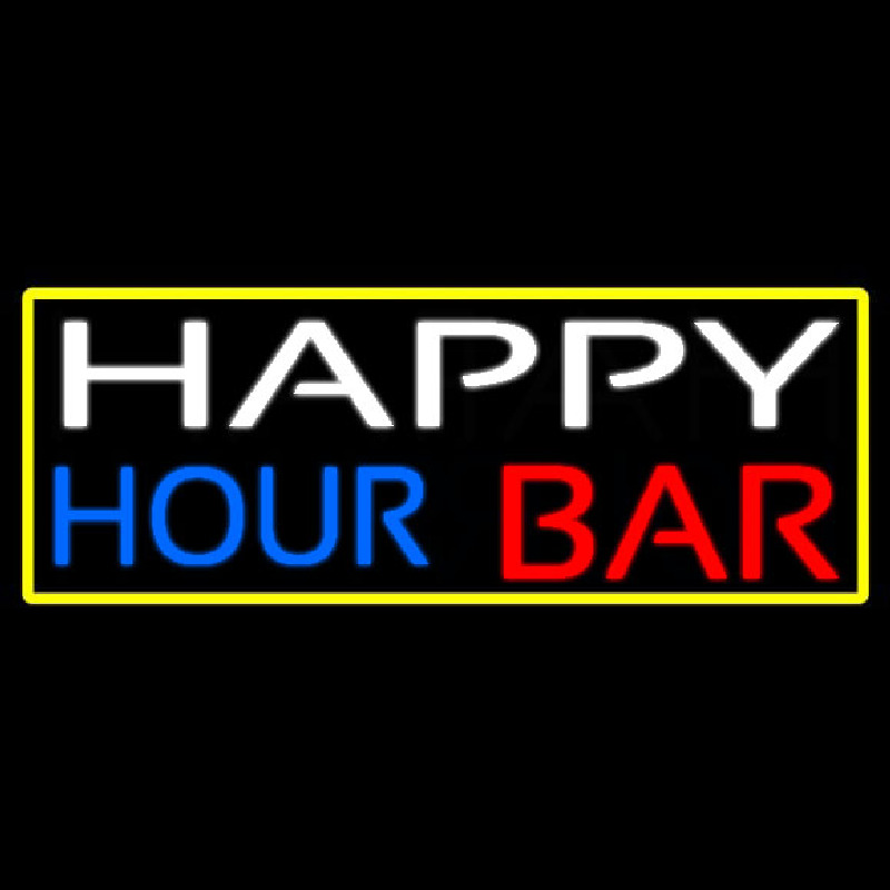 Happy Hour Bar With Yellow Border Enseigne Néon