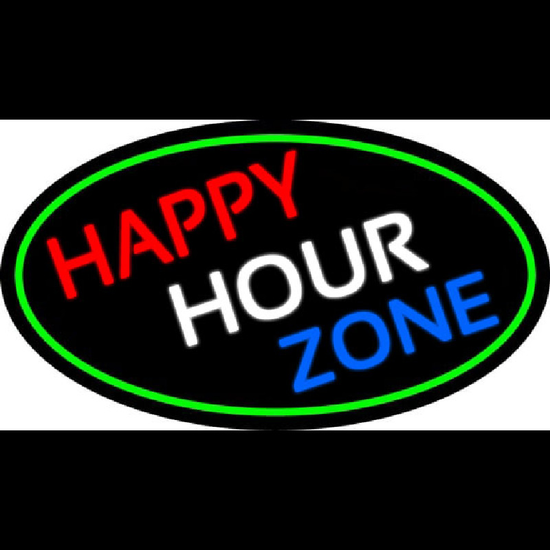 Happy Hour Zone Oval With Green Border Enseigne Néon