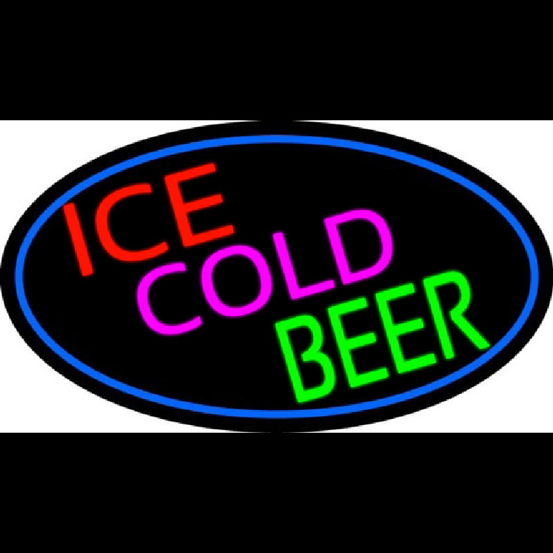 Ice Cold Beer Oval With Blue Border Enseigne Néon