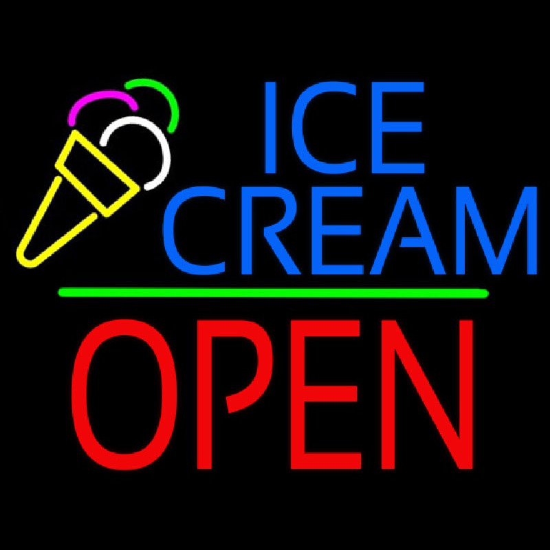 Ice Cream Logo Block Open Green Line Enseigne Néon