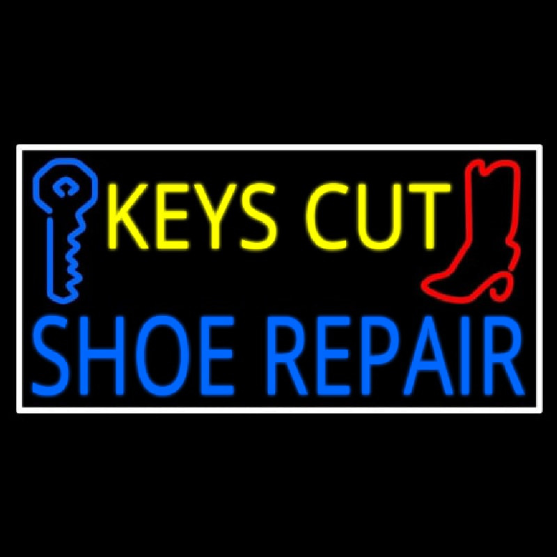 Keys Cut Shoe Repair With White Border Enseigne Néon