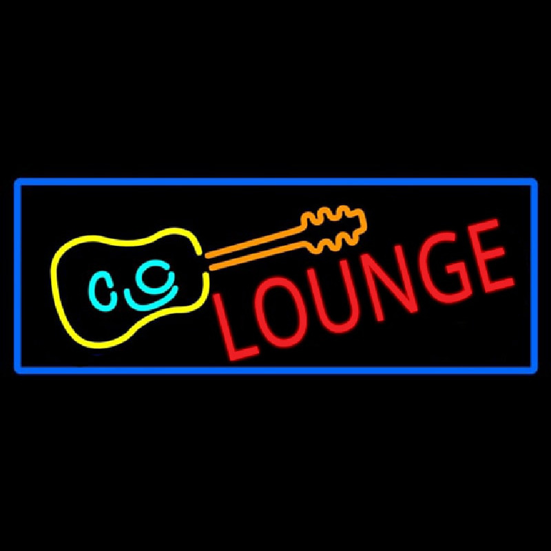 Lounge And Guitar With Blue Border Enseigne Néon