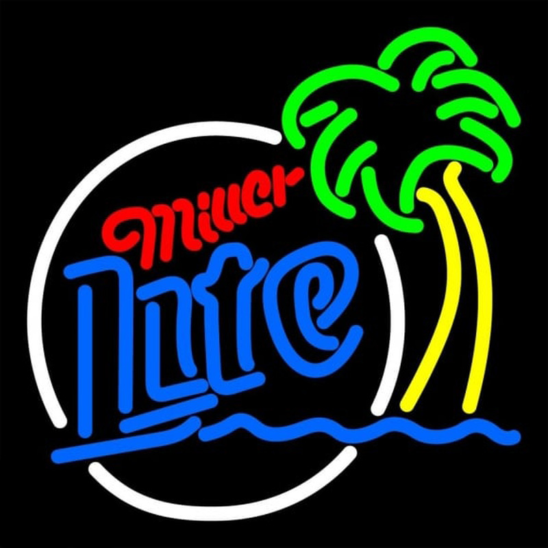 Miller Lite Circle Beach Palm Tree Beer Sign Enseigne Néon