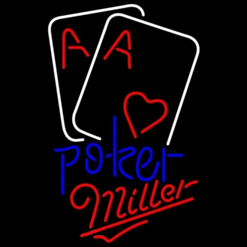 Miller Purple Lettering Red Heart White Cards Poker Beer Sign Enseigne Néon