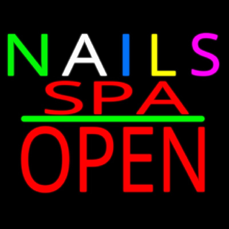 Multi Colored Nails Spa Block Open Green Line Enseigne Néon