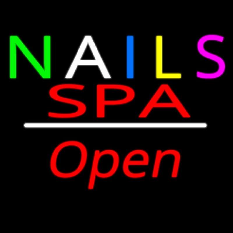 Multi Colored Nails Spa Open White Line Enseigne Néon