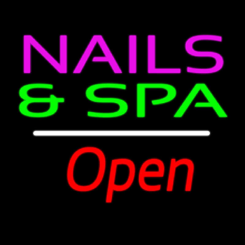 Nails And Spa Open White Line Enseigne Néon