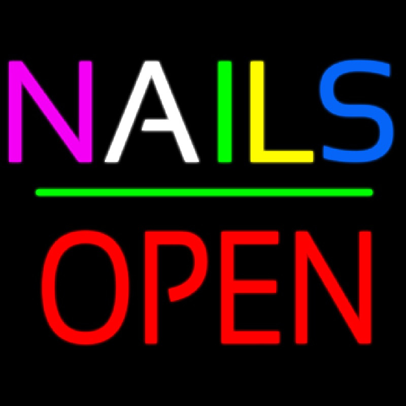 Nails Block Open Green Line Enseigne Néon