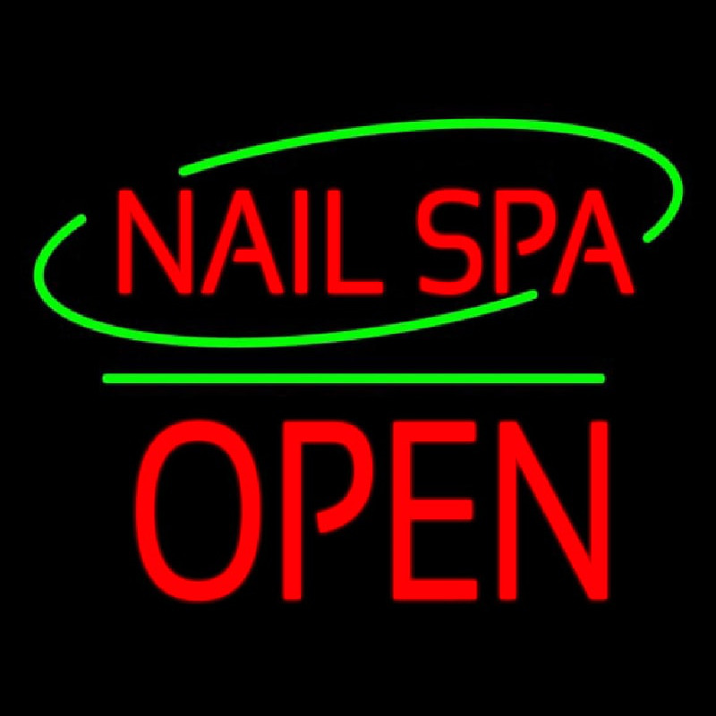 Nails Spa Block Open Green Line Enseigne Néon