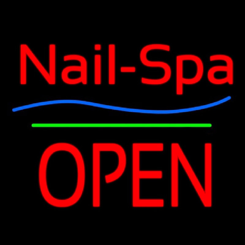 Nails Spa Block Open Green Line Enseigne Néon