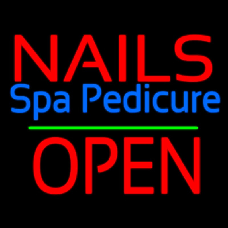 Nails Spa Pedicure Block Open Green Line Enseigne Néon