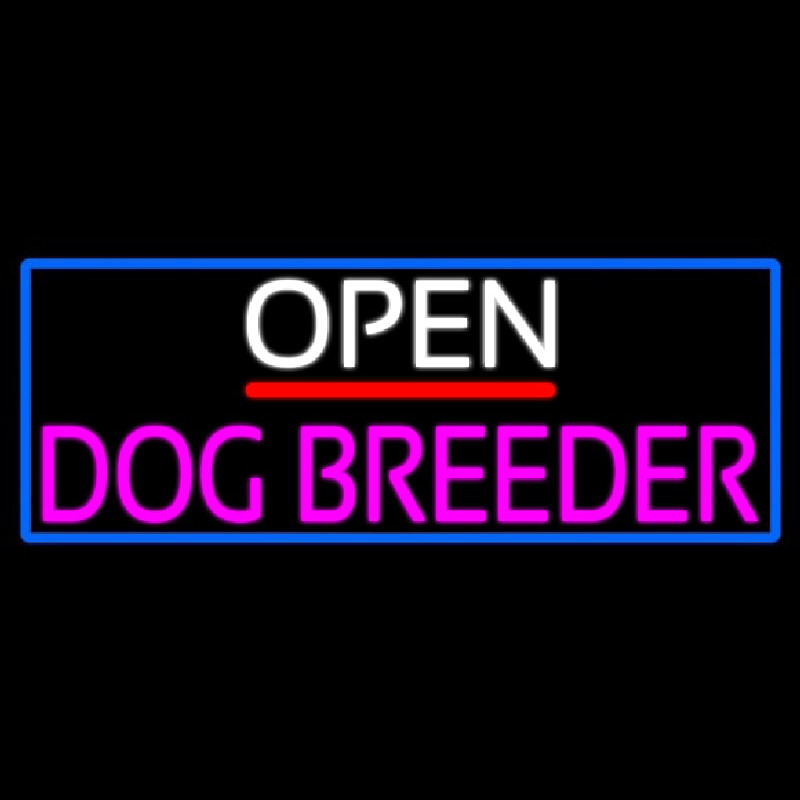 Open Dog Breeder With Blue Border Enseigne Néon