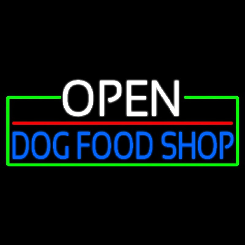 Open Dog Food Shop With Green Border Enseigne Néon