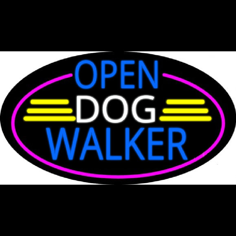 Open Dog Walker Oval With Pink Border Enseigne Néon