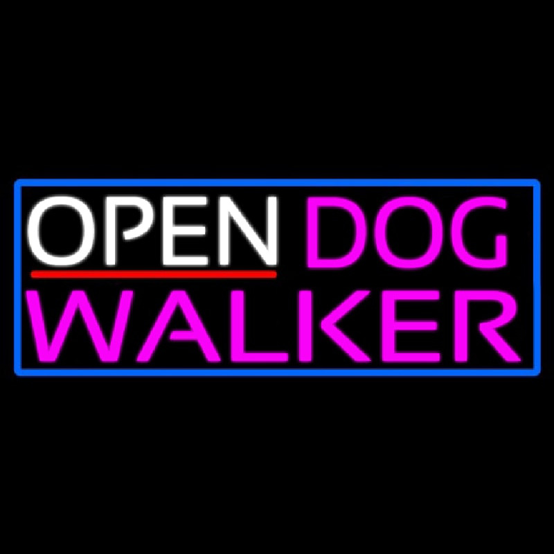 Open Dog Walker With Blue Border Enseigne Néon