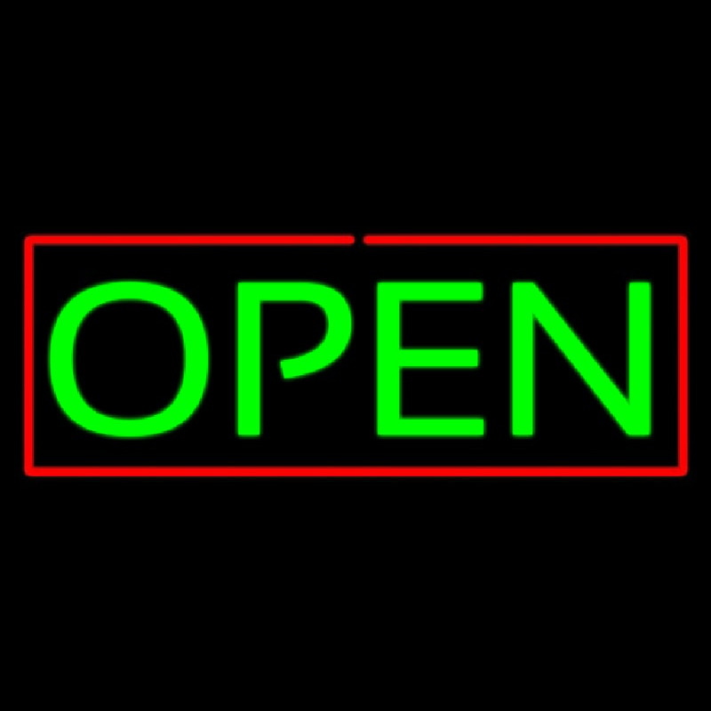 Open Horizontal Green Letters With Red Border Enseigne Néon