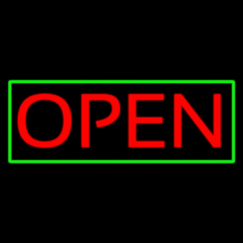 Open Horizontal Red Letters With Green Border Enseigne Néon